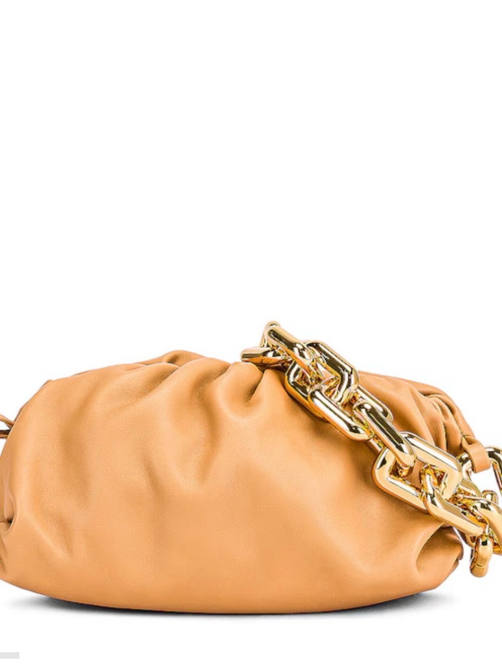 Bottega Ventra Teen Leather Pouch with Gold Chain Almond